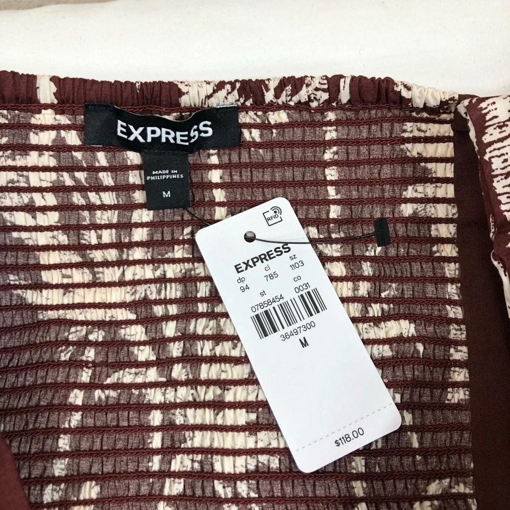 Express Cotton Blend Brown White Tropical Halter Neck Summer Brunch Midi Dress M - Picture 9 of 15